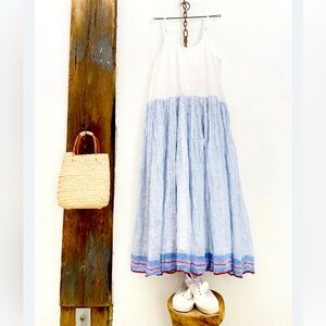 Meg By Design Linen Cotton Maxi Dress S (Generous Fit) Gauze Stripe Lagenlook